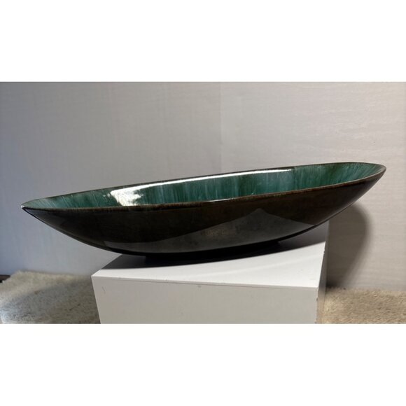 Blue Mountain Pottery Bowl Oval Serving Decorative Canada 14" Green Black MCM - Picture 2 of 7